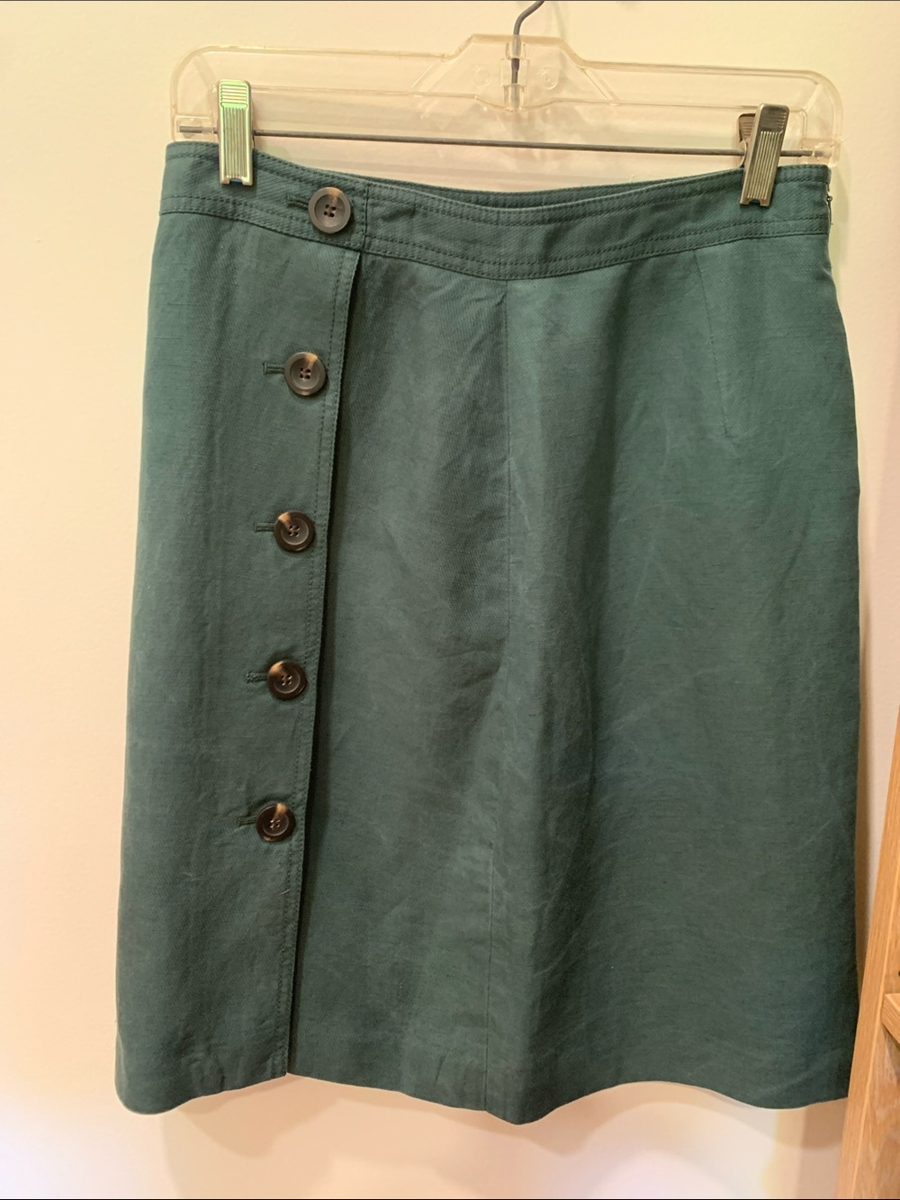 Ann Taylor Teal Green Side-Button A-Line Skirt